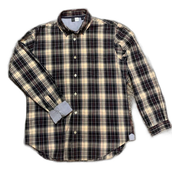 Saks Fifth Avenue Threads Blue Red Tan Plaid Cotton LS Button Up Shirt Size M - Picture 1 of 12